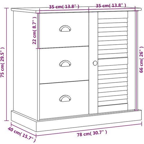  Komoda s ladicama VIGO 78x40x75 cm bijela od masivne borovine Slike