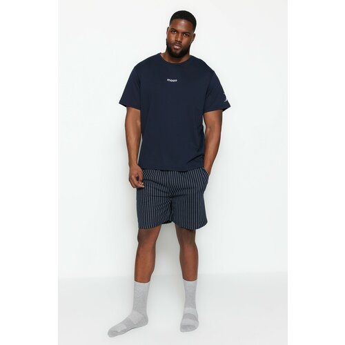 Trendyol Plus Size Pajama Set - Navy blue - Striped Slike
