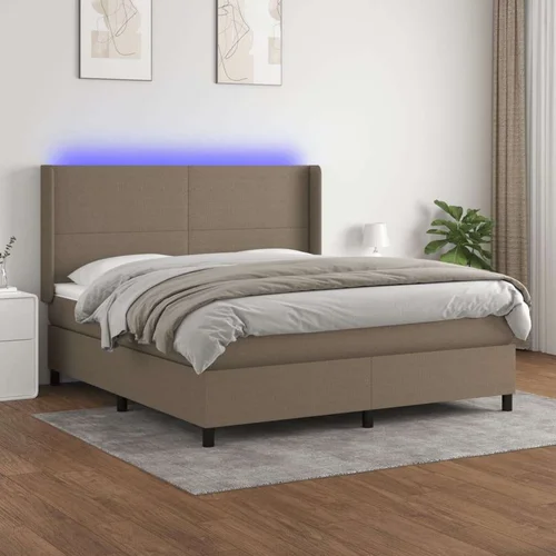  box spring s madracem LED smeđesivi 180x200 cm tkanina