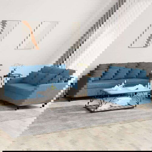  2-dijelni set sofa s jastucima plavi bar&amp;scaron;unasti Slike