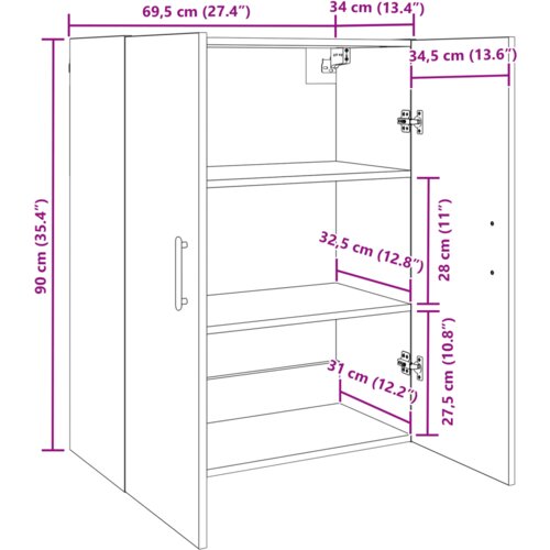 VidaXL Zidni ormarić Crni hrast 69.5 x 34 x 90 cm Konstruirano drvo Slike