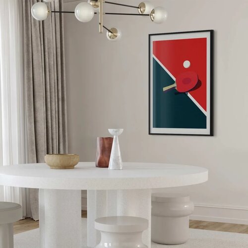  Plakat - Table Tennis - Ball and Racket on a Table 60x90 Crni okvir s margom Slike