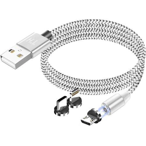 AVIZAR Magnetni kabel 3-v-1 USB-C / Lightning / Micro-USB na USB-A 1m, Srebrna, (5000191819) Cene