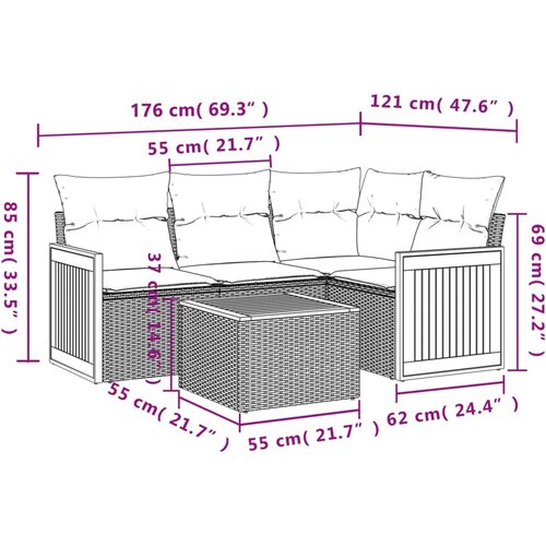  5-dijelna vrtna garnitura od poliratana s jastucima crna 62 x 62 x 69 cm Slike