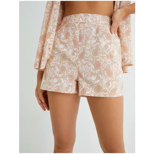 Koton Shorts Pajama Bottoms High Waist Buttoned Textured Cotton
