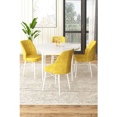 Hanah home Rox - White, Mustard WhiteMustard Dining Table & Chairs Set (5 Pieces) Cene