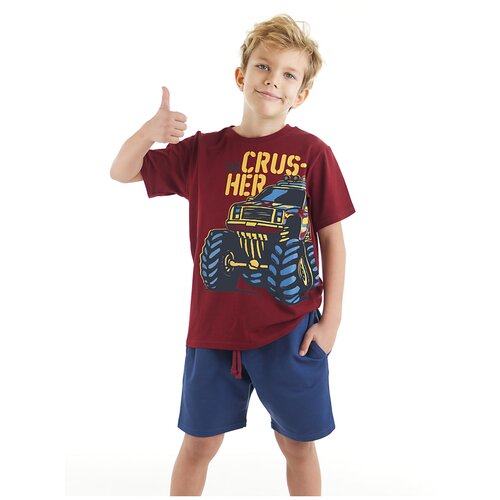Mushi Crusher Boys&amp;#039; Claret Red T-shirt, Navy Blue Shorts Summer Suit. Slike