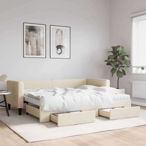  Izvlečna dnevna postelja s predali krem 80x200 cm bla Slike