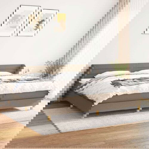  Krevet s oprugama i madracem smeđesivi 200x200 cm od tkanine Slike