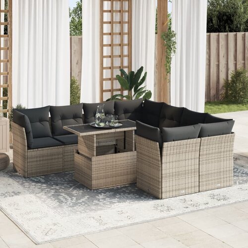 vidaXL 9-dijelni set vrtnih sofa od poliratana s jastucima sivi Cijene
