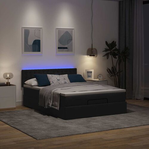 VidaXL Otomanska postelja z vzmetnico črn 140x200 cm blago Slike
