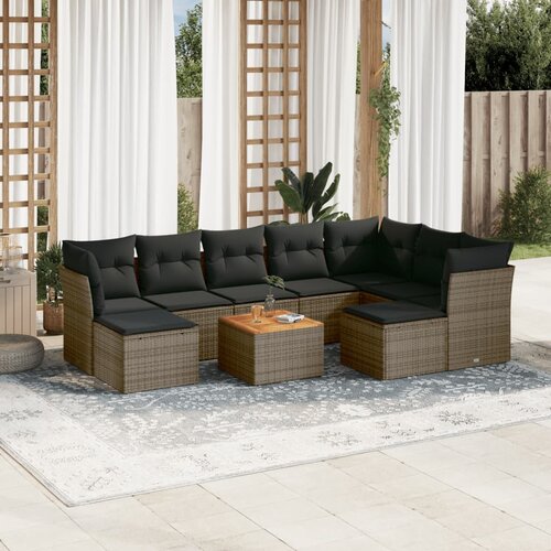 vidaXL 10-dijelni set vrtnih sofa od poliratana s jastucima sivi Cijene