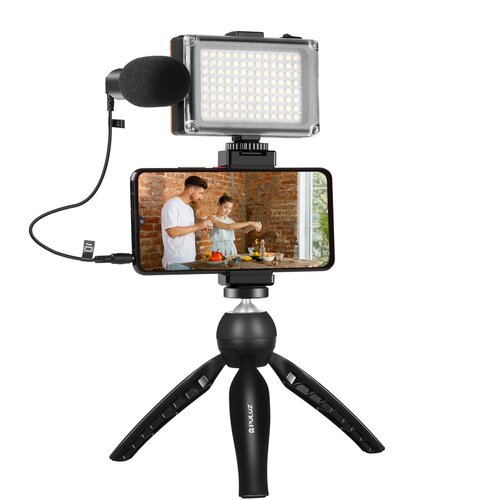 PULUZ ov komplet za snemanje v živo stativ + luč led + mikrofon + sponka za telefon PKT3132B, (21031252) Slike