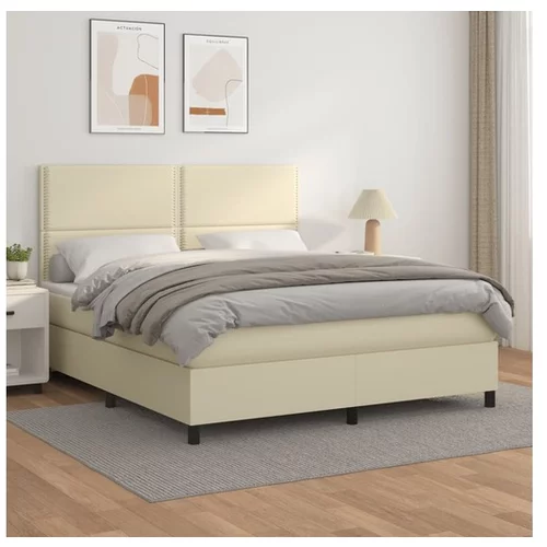  Box spring postelja z vzmetnico krem 160x200 cm umetno usnje
