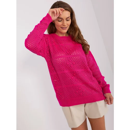 Fashion Hunters Fuchsia openwork summer sweater with long sleeves