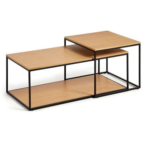 Kave Home Okrogle mizice z mizno plo&amp;scaron;čo v hrastovem dekorju v kompletu 2 ks 50x100 cm Yoana &amp;ndash; Slike