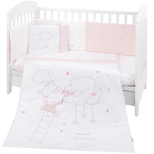 Kikka Boo KikkaBoo Komplet posteljina za krevetac Hippo Dreams, Belo-roze Slike