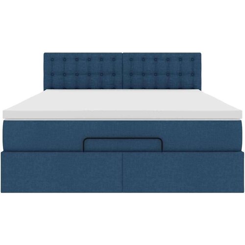 VidaXL otomanski okvir kreveta s madracem plavi 140x200cm od tkanine Slike