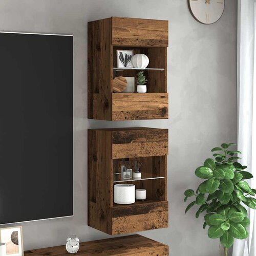  Zidni ormarići s LED svjetlima za TV 2 kom Staro drvo 40x30x60,5cm Cijene