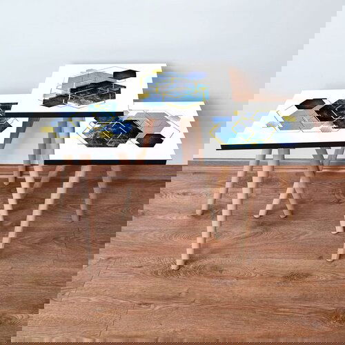 Hanah home 3Shp327 - white whitenavy bluebluegold nesting table (3 pieces) Cene