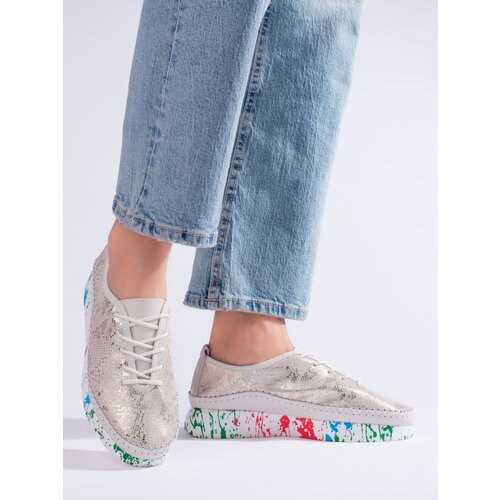 SHELOVET Women's leather shoes with colorful platform Cene