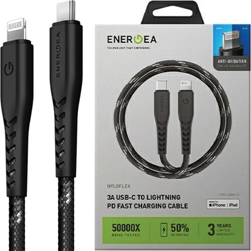 Energea NYLOFLEX USB-C KABEL ZA LIGHTNING C94 MFI 3M ČRN ZA IPHONE, (21980662) Cene
