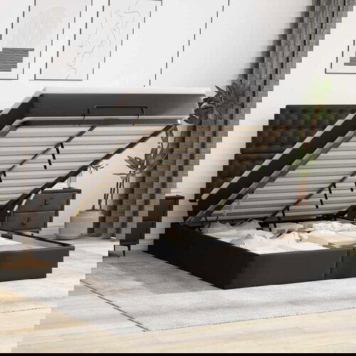 VidaXL Otomanski krevet s madracem i LED diodama crna 140x190 cm Slike