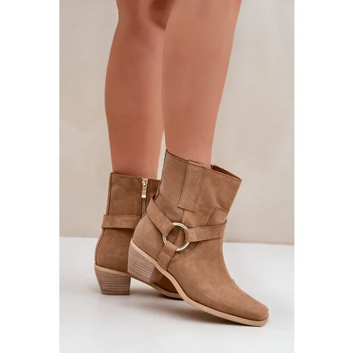 Zazoo Suede High Heeled Ankle Boots Beige