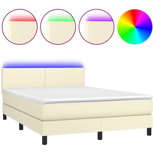 vidaXL Box spring postelja z vzmetnico LED krem 140x190cm umetno usnje, (20895046) Cene