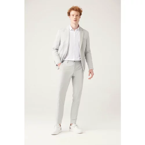 Avva Men's Gray Bi-stretch Slim Fit Slim Fit Chino Pants with Side Pockets