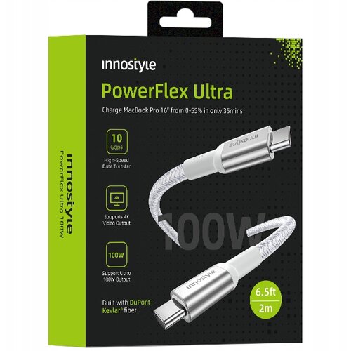 Innostyle POWERFLEX ULTRA KABEL USB-C HITRO POLNJENJE THUNDERBOLT 10GBPS 100W KEVLAR 2M SREBRN, (21747935) Cene