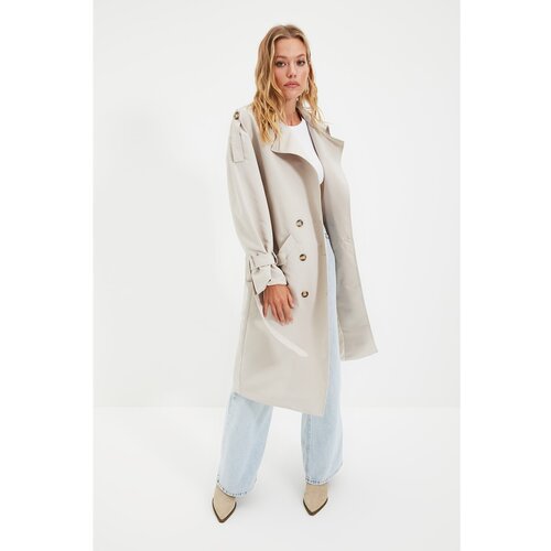 Trendyol Beige Belted Windbreaker Detailed Water Repellent Long Trench Coat Slike