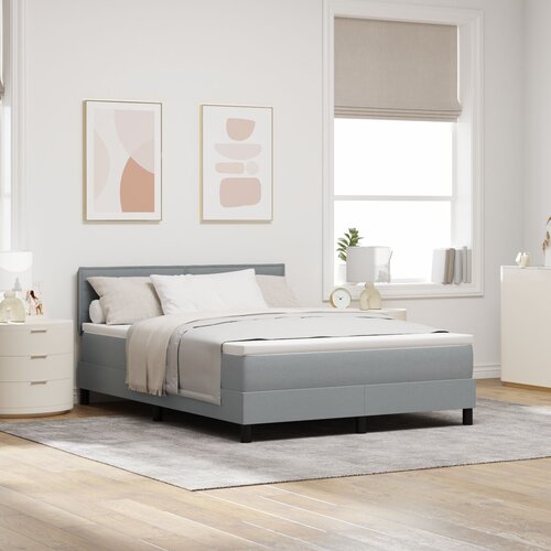 VidaXL Okvir kreveta s madracem Svijetlo siva Tkanina 140 x 190 cm Slike