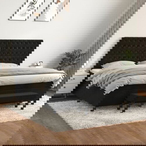 The Living Store Box spring postelja z vzmetnico črna 180x200 cm žamet - Box Spring Postelja, (21490494) Slike