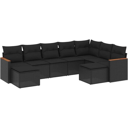  9-dijelni set vrtnih sofa s jastucima crni od poliratana Slike