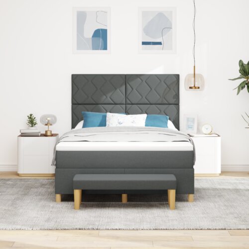 Box Spring krevet s madracem i klupom Tamno siva 160x200 cm Tkanina Slike