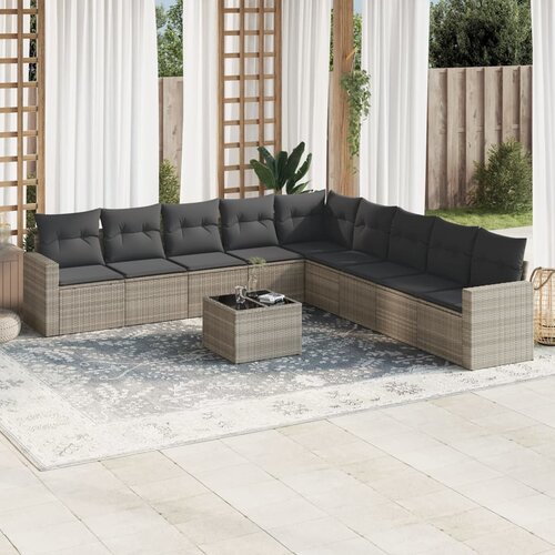 VidaXL 10-dijelni set vrtnih sofa poliratan s jastucima svijetlosivi Slike