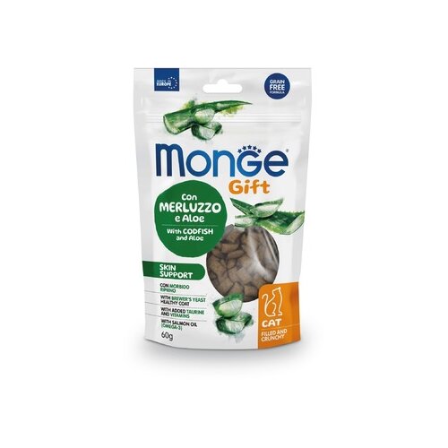 Monge filled and crunchy skin support poslastica za mačke, bakalar sa alojom, 60g Cene