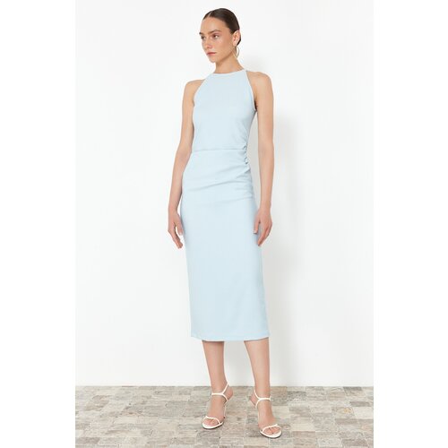 Trendyol Blue Fitted Halter Neck Midi Pencil Skirt Woven Dress Slike