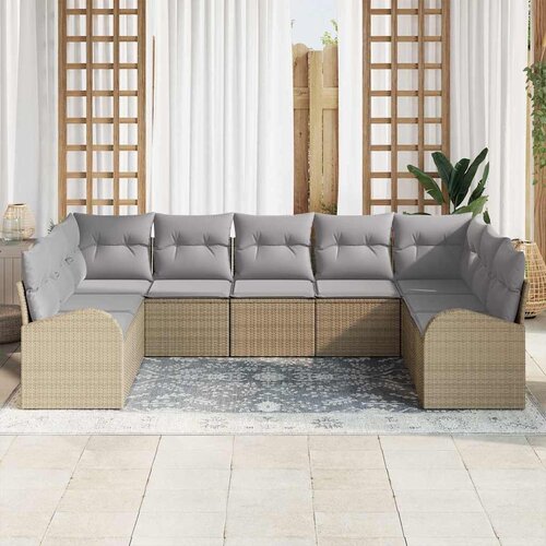  Set sofe s jastukom 9 pcs Bež Poli Ratan Slike
