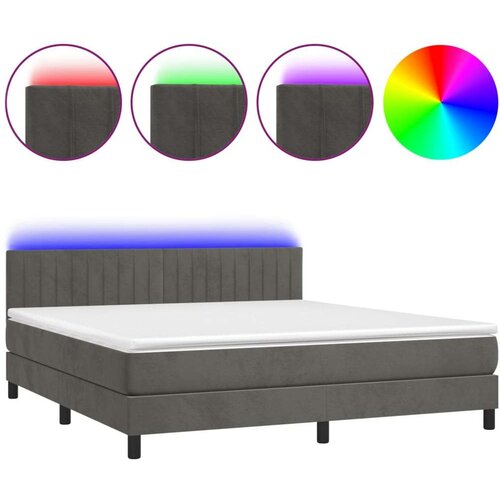 VidaXL Krevet box spring s madracem LED tamnosivi 180x200 cm bar&amp;scaron;un Slike