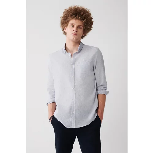 Avva Men's Blue Cotton Linen Classic Collar With Buttons From Below, Dobby Pocket Standard Fit Normal Cut Shirt A