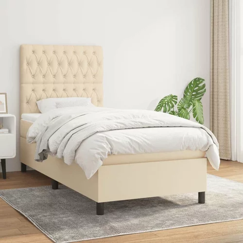  Box spring postelja z vzmetnico krem 90x200 cm blago, (20892638)