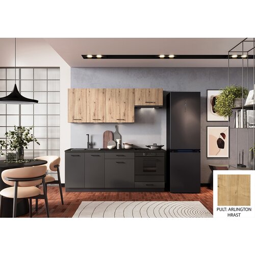Stolkar KUHINJSKI BLOK ANIKA 200 CM - GRAFIT SIVA/ARTISAN HRAST-Arlington hrast Slike