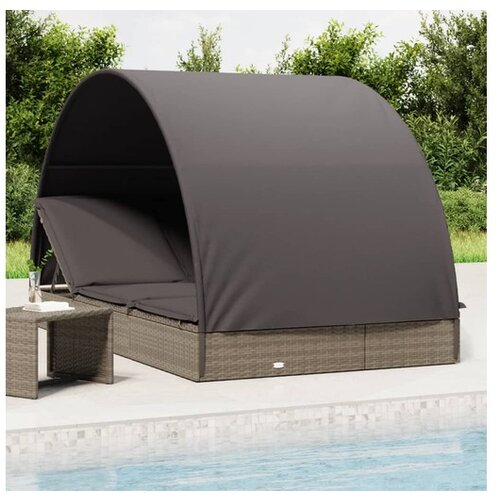  Vrtni ležalnik za 2 osebi s streho siv 211x112x140cm poli ratan Cene