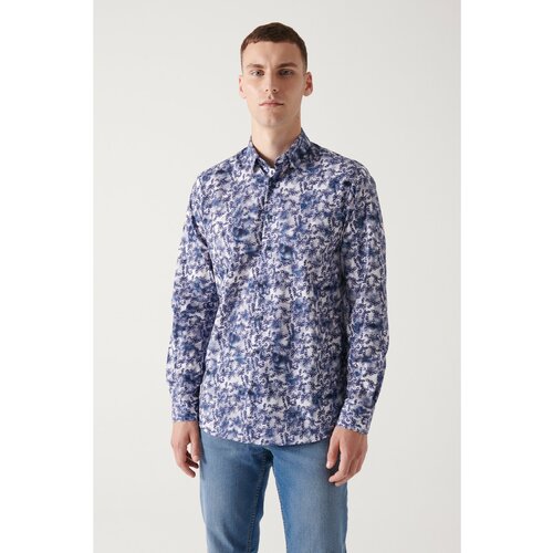 Avva men's navy blue abstract patterned 100% cotton slim fit slim fit shirt Cene