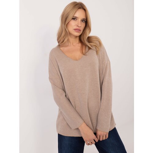 Fashionhunters Beige oversize sweater with shiny thread Cene