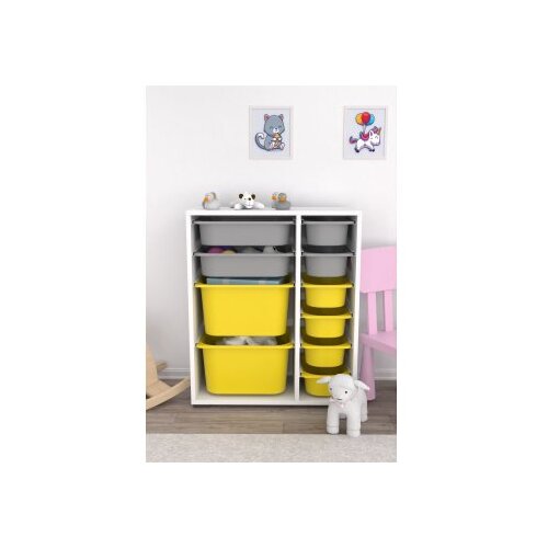 Hanah home Multifunkcionalna komoda Zen 2D2K6U, 69,5 x83 x30 cm, Bijelo-sivo-žuta Cene
