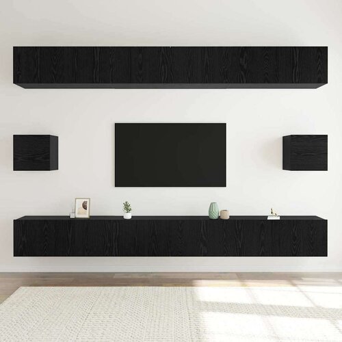 VidaXL Set TV komoda Zidne 8 pcs Crni hrast 100 x 30 x 30 cm Slike