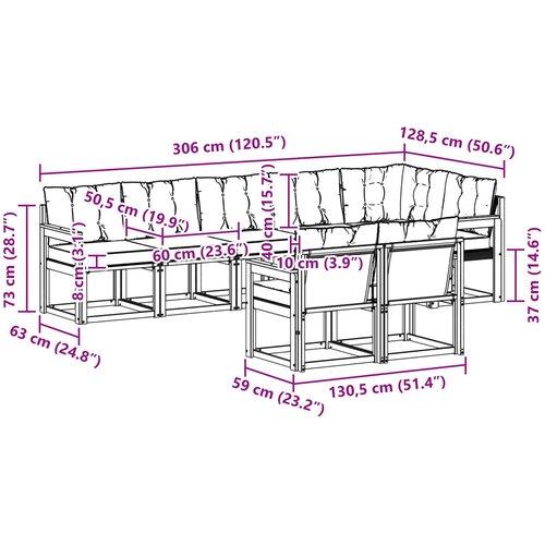  Set vanjskih sofa 8 kom. Prirodna i krem Smeđa 306 x 128,5 x 73 cm Slike